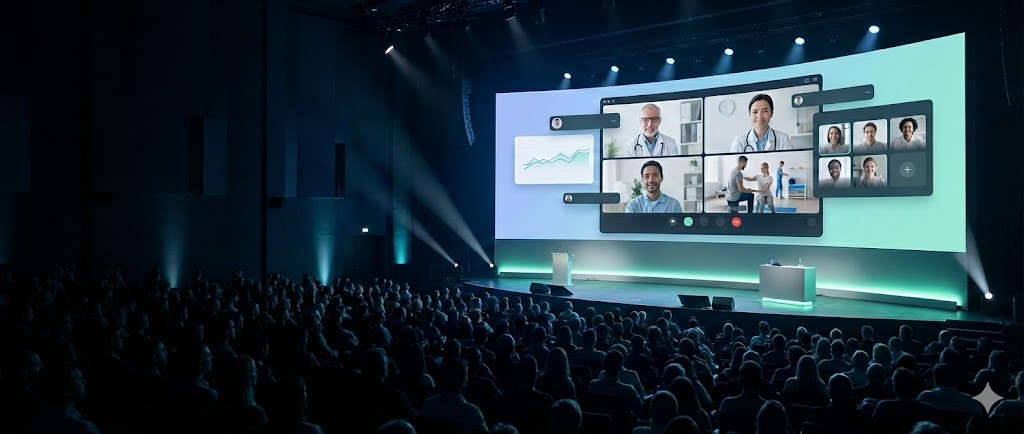 Conference auditorium with audience and stage presentation